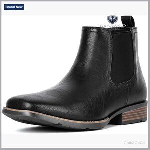 Men's Square Toe Chelsea Boots Slip On Casual Dress Western Ankle Boots